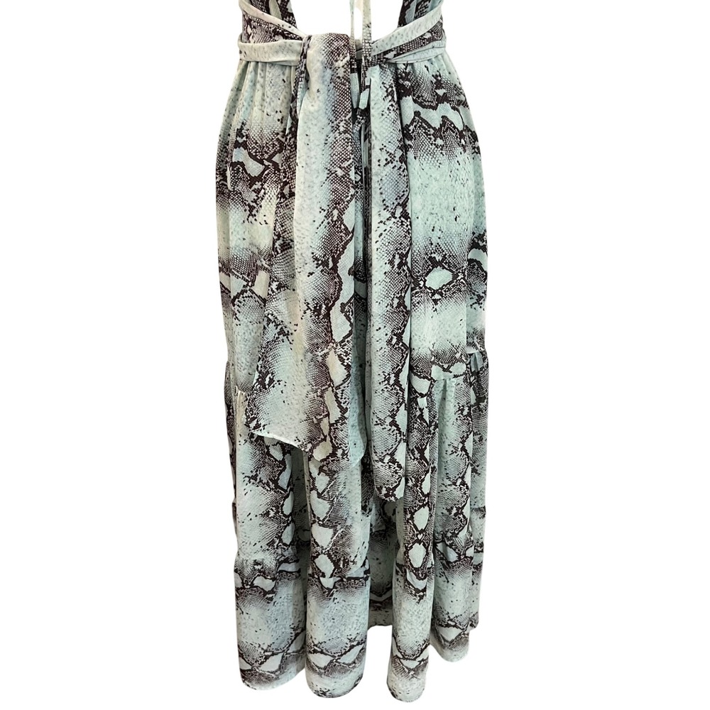 VICI Mint Green Snakeskin Maxi Dress Open Back Plunge V Tiered Small - Picture 14 of 14